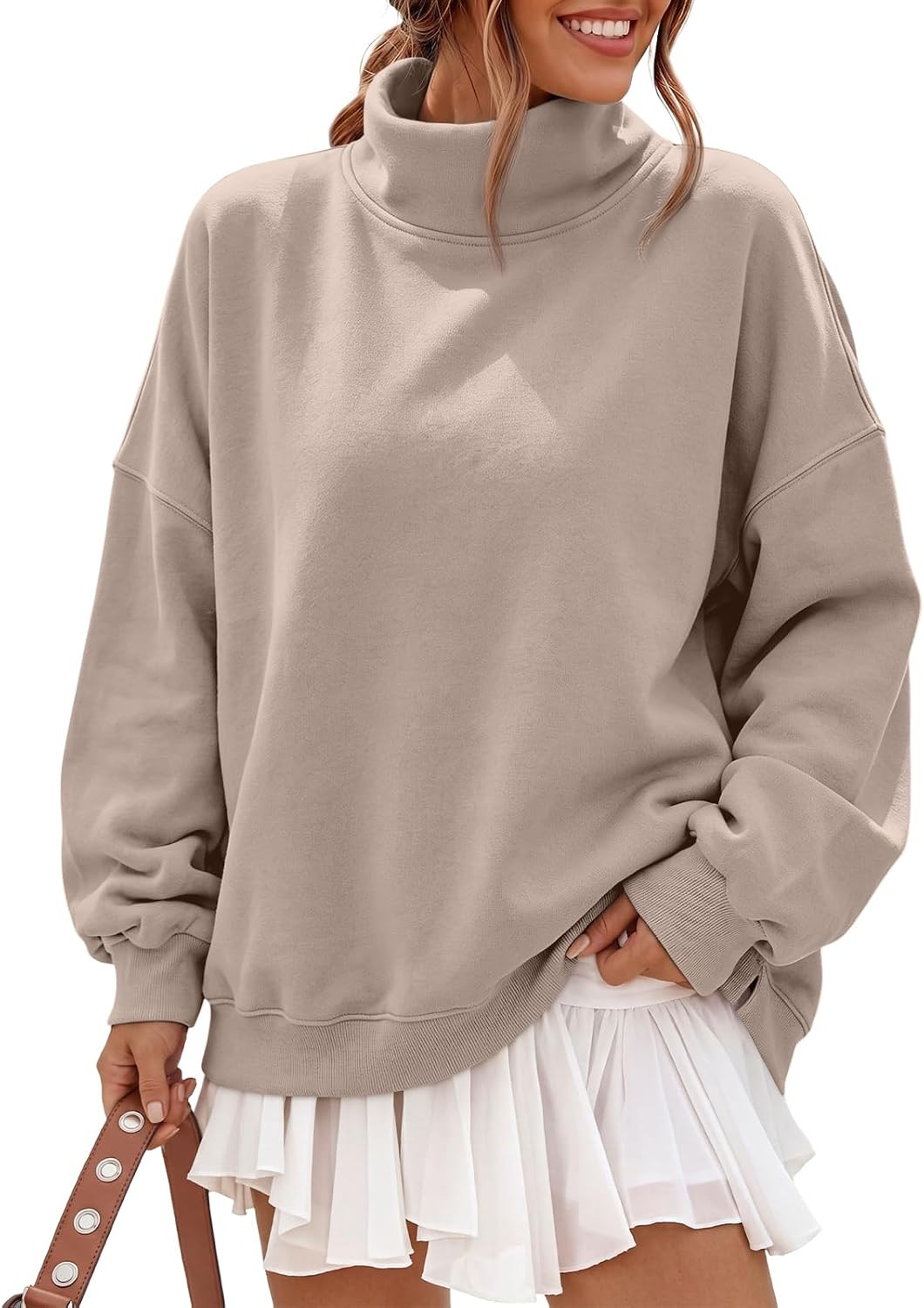 Trendy Queen Women’s Fleece Oversized Mock Neck Sweatshirts with Pockets | Amazon (US)
