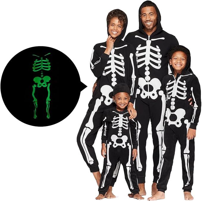 Family Halloween Costumes Glow in Dark Skeleton Jumpsuit Hoodies Onesies Holiday Outfits | Amazon (US)