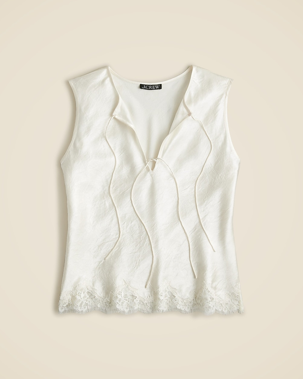 Textured satin top with lace hem | J. Crew US