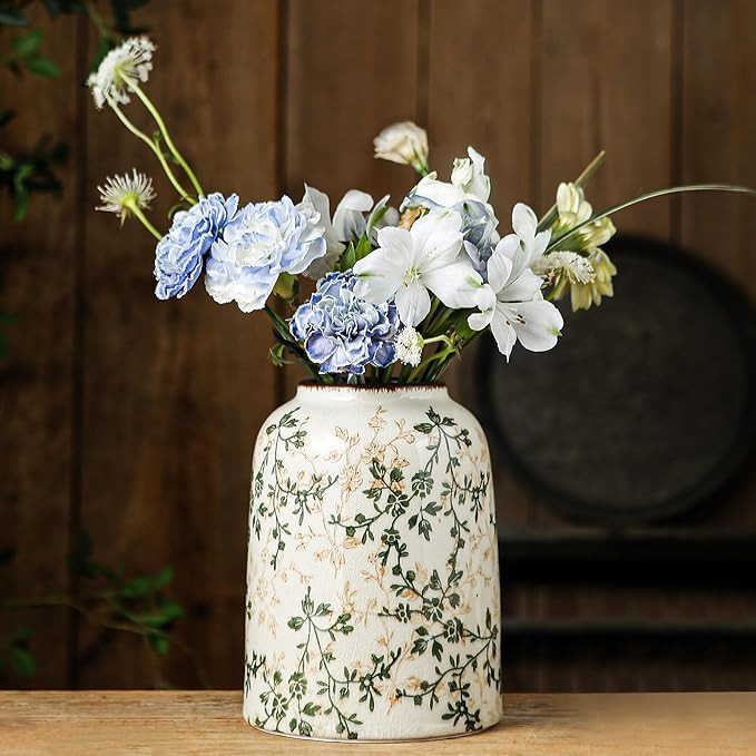 Green Vintage Vase, Chinoiserie Floral Vase, Retro Ice Cracked Ceramic Large Vases for Home Decor... | Amazon (US)