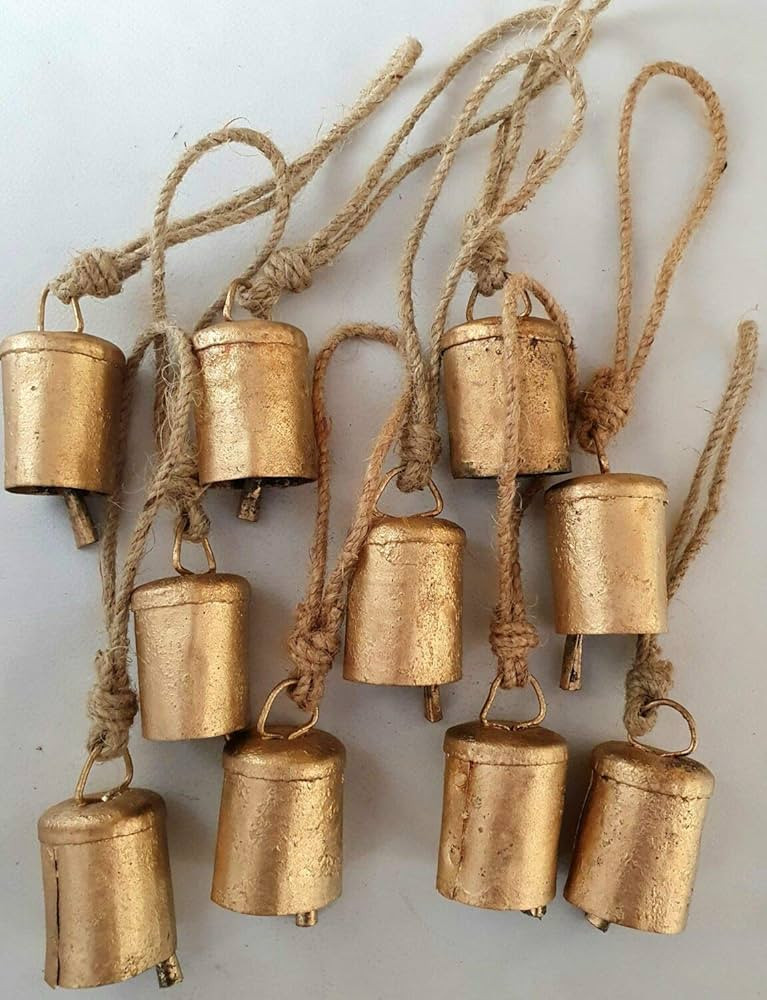 Set of 10 Vintage Rustic Tin Bells Wall Hanging Décor 6cm Big Bells On Jute Rope Christmas Hangi... | Amazon (US)