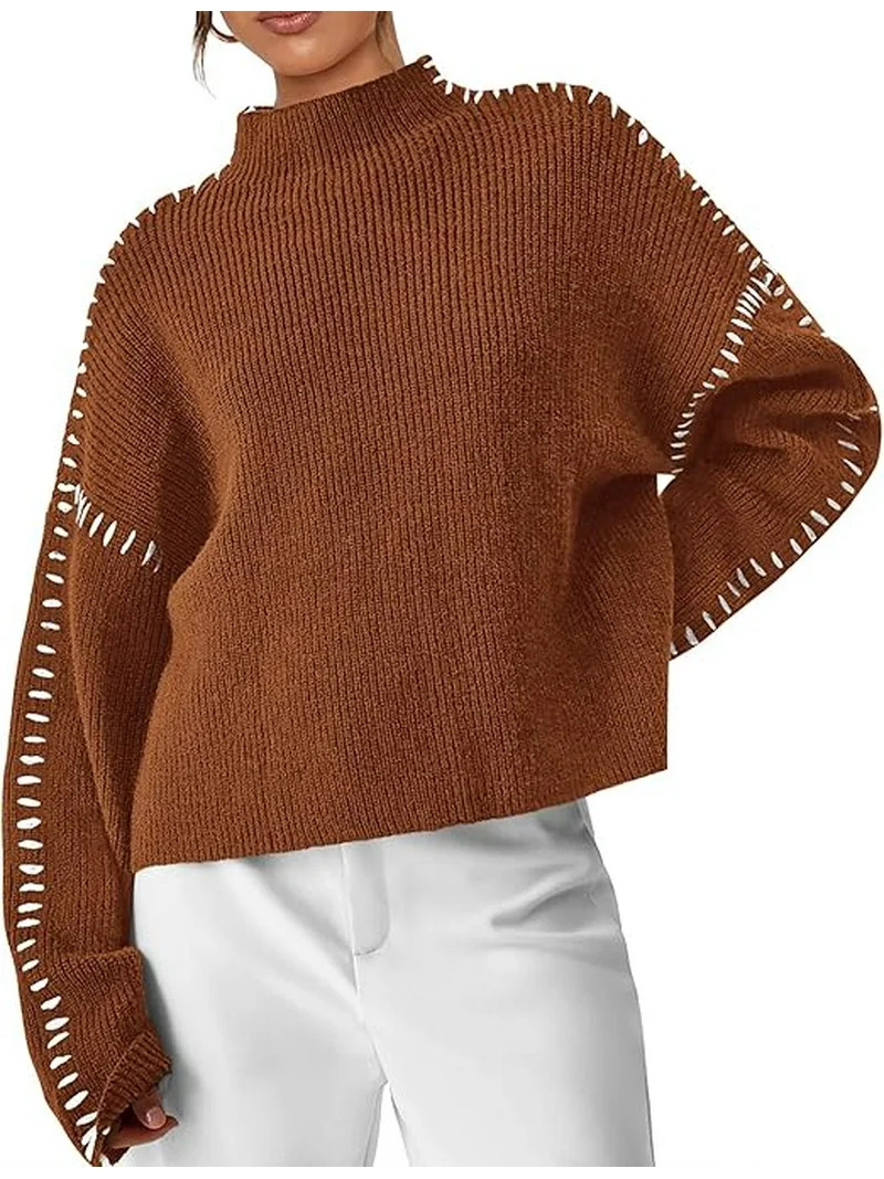 PRETTYGARDEN Women's Chunky Knit Sweaters Fall Long Sleeve Mock Neck Oversized Pullover Tops Wint... | Walmart (US)