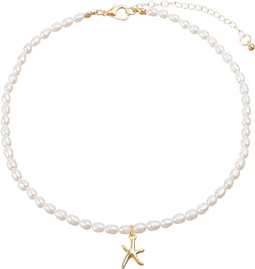 wgoud Natural Freshwater Pearl Choker Necklace for Women, Trendy 14K Gold Plated Pearl Necklaces ... | Amazon (US)