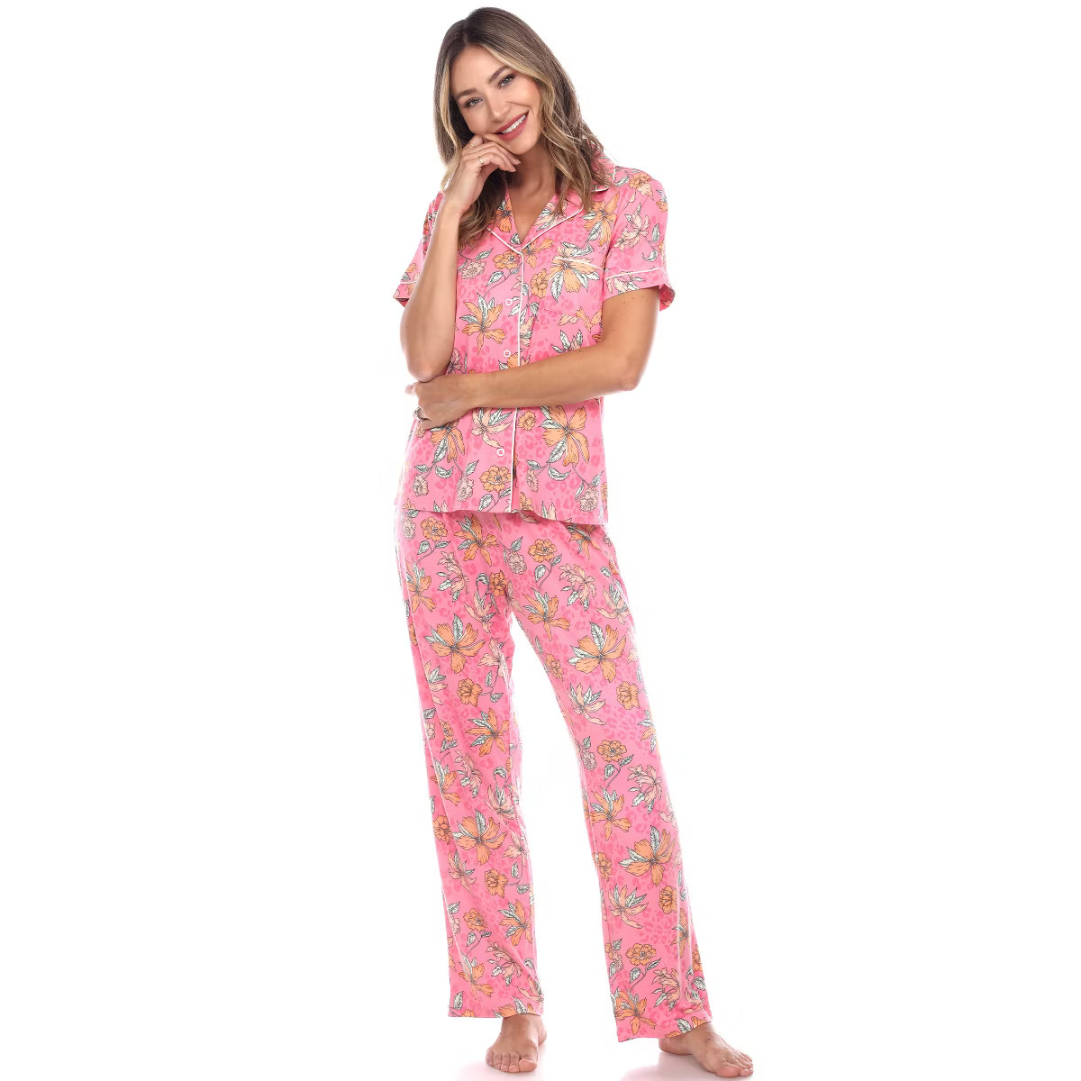 Women's Short Sleeve Top and Pants Pajama Set - White Mark | Target