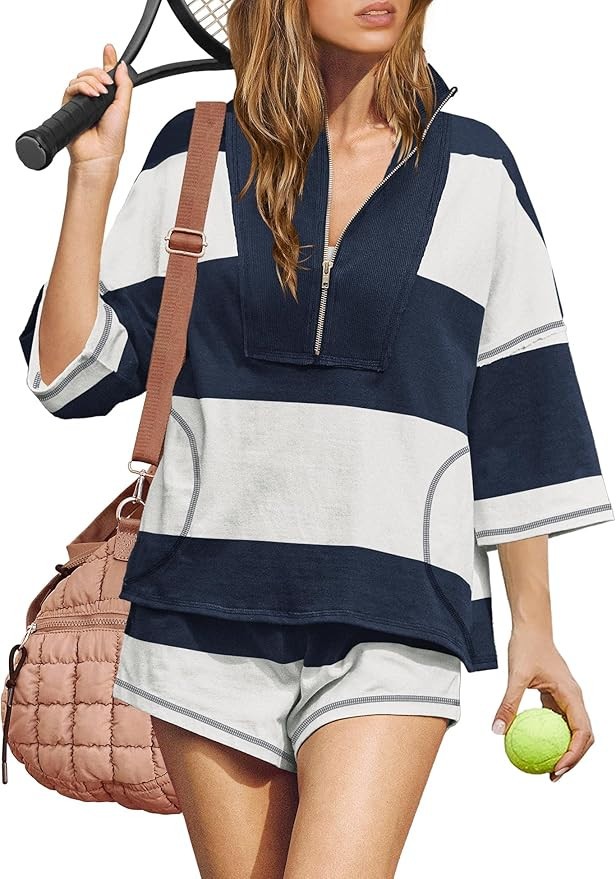 ReachMe Womens 2 Piece Workout Sets Summer Outfits Striped Matching Lounge Set Going Out Top and ... | Amazon (US)