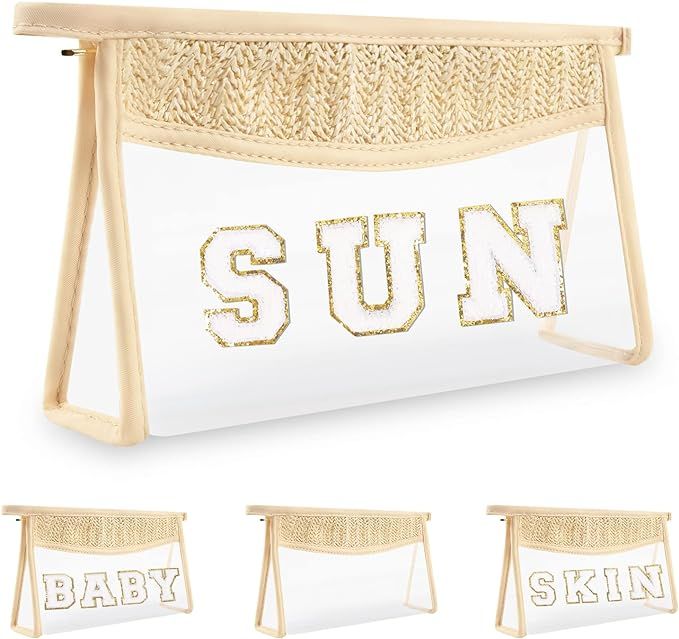 Clear Patch Sun Bag Makeup Letter Bag, Boho Preppy Letter Sun Bag for Beach Swim, Waterproof Zipp... | Amazon (US)