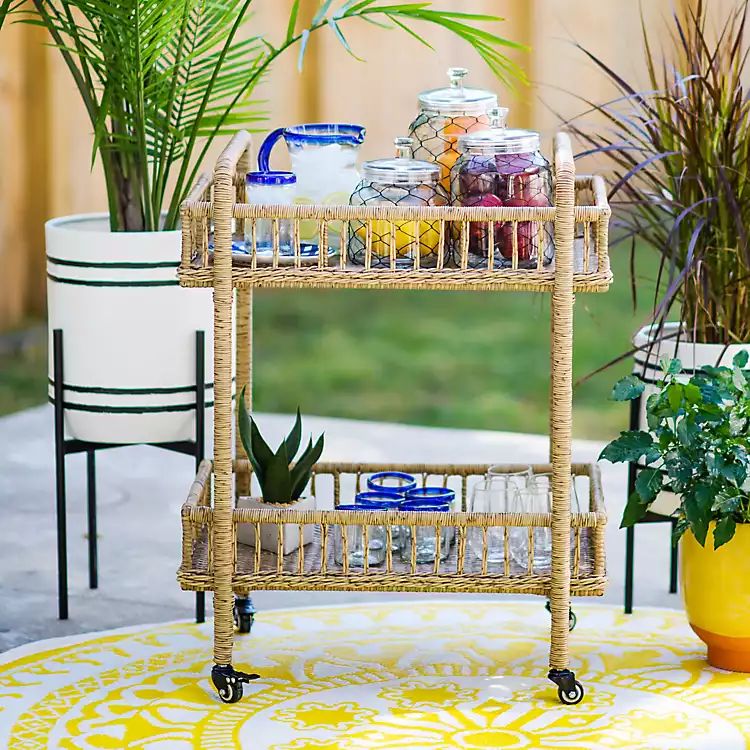 Tulum Natural Wicker Outdoor Bar Cart | Kirkland's Home