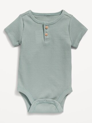 Unisex Short-Sleeve Thermal-Knit Henley Bodysuit for Baby | Old Navy (US)