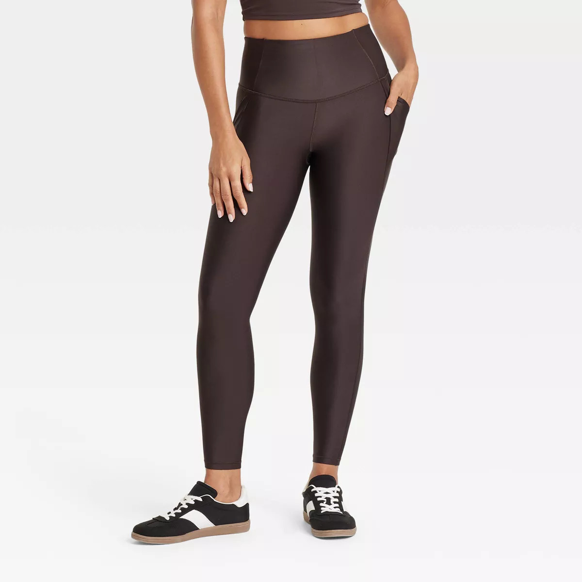 Women's Effortless Support High-Rise Pocketed 7/8 Leggings - All In Motion™ Dark Brown XS | Target