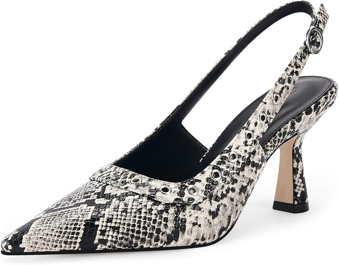 Coutgo Womens Slingback Kitten Heels Studded Closed Pointed Toe Slip On Leather Pumps Work Dress ... | Amazon (US)