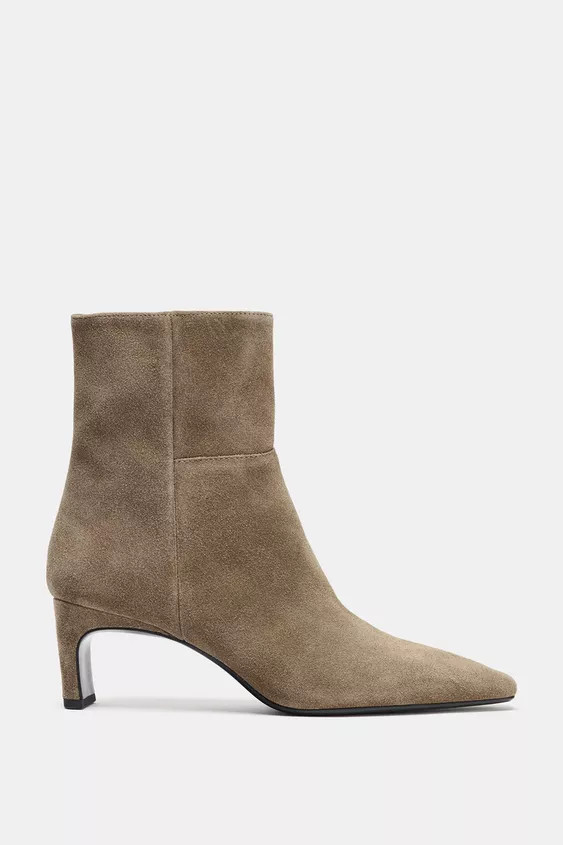 SPLIT LEATHER KITTEN HEEL ANKLE BOOTS | Zara US