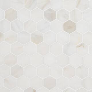 White Jade 4 in. x 0.39 in. Polished Marble Floor and Wall Mosaic Tile Sample | The Home Depot