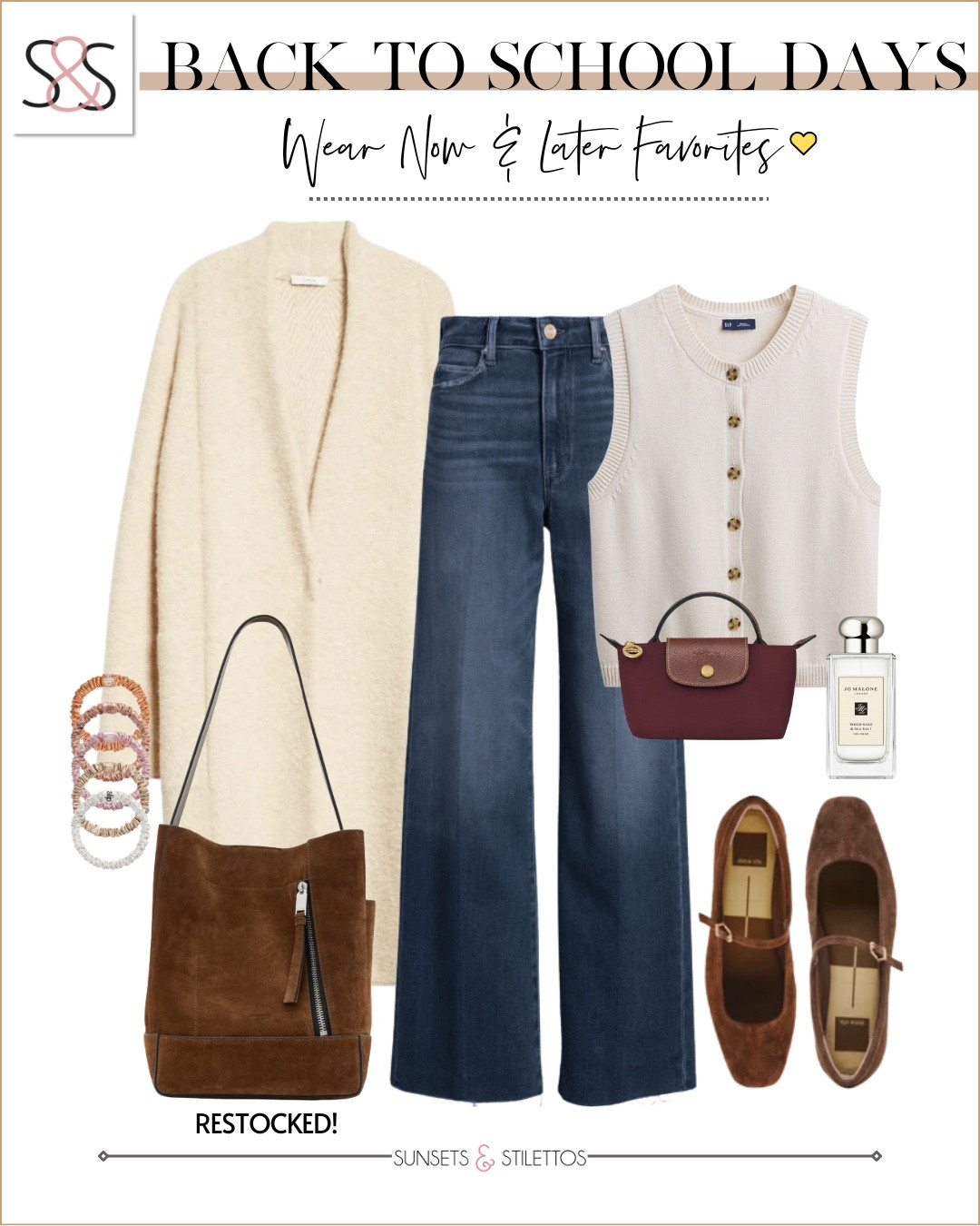 Soft layers, structured denim, and a fresh scent.. this teacher outfit carries you from the classroom to the weekend 🍎✨

Sunsets and Stilettos teacher outfit, fall teacher wardrobe, wide leg jeans outfit, cardigan vest outfit, suede ballet flats, Jo Malone perfume, school outfit for fall

#LTKOver40 #LTKWorkwear #LTKStyleTip