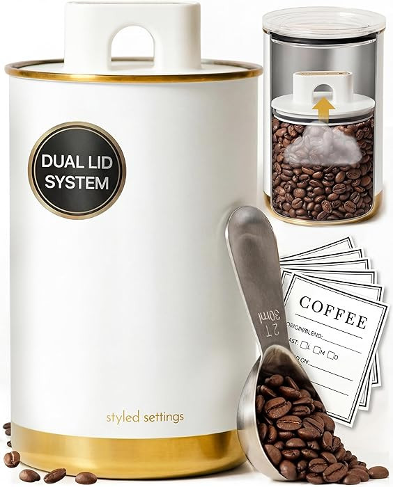 STYLED SETTINGS Vacuum Coffee Canister with Airtight Lid – Dual-Lid Airtight Coffee Canister wi... | Amazon (US)