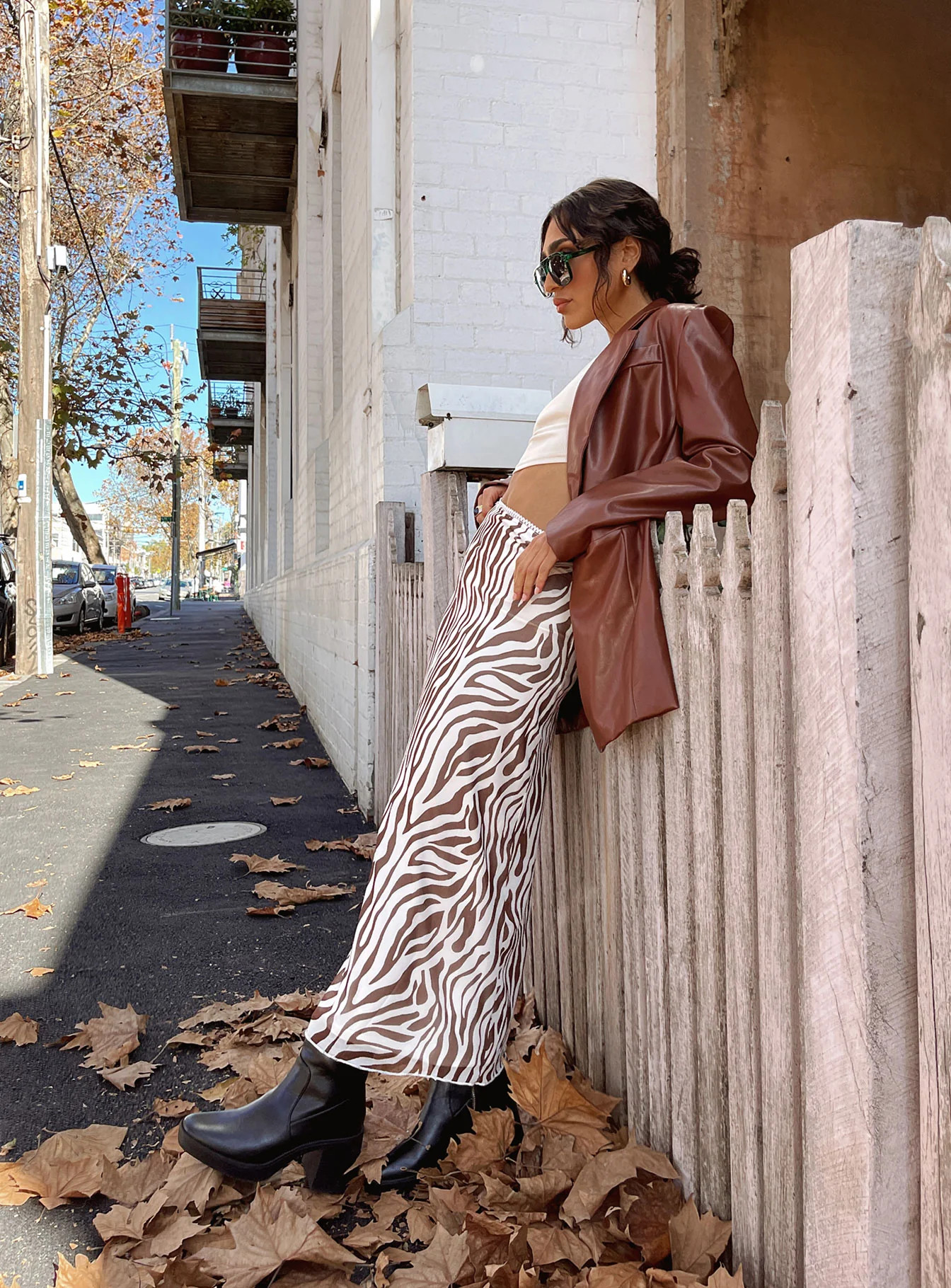 Jocelyn Faux Leather Blazer Brown | Princess Polly AU