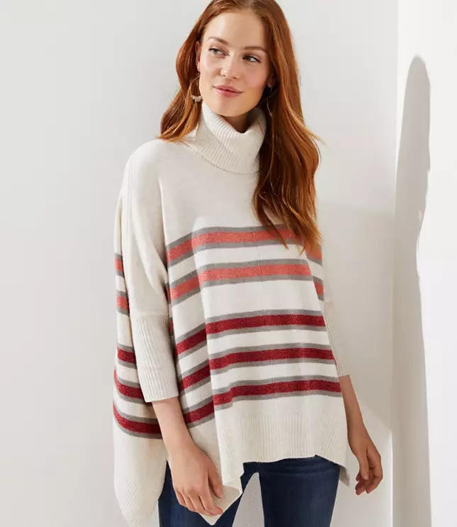 Striped Turtleneck Poncho Sweater | LOFT