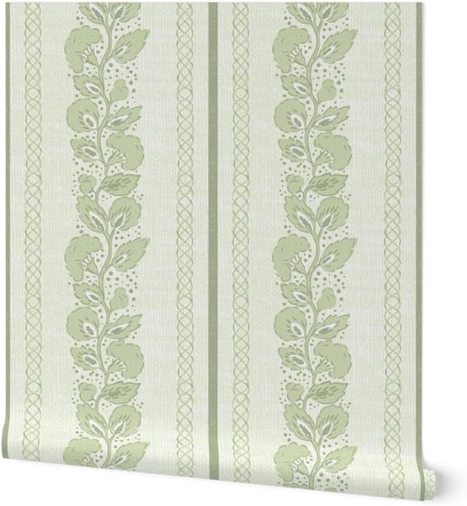 Removable Wallpaper Swatch - Sage Floral,Grandmillennial,Leaf Stripe,Arts and Crafts,English Gard... | Amazon (US)