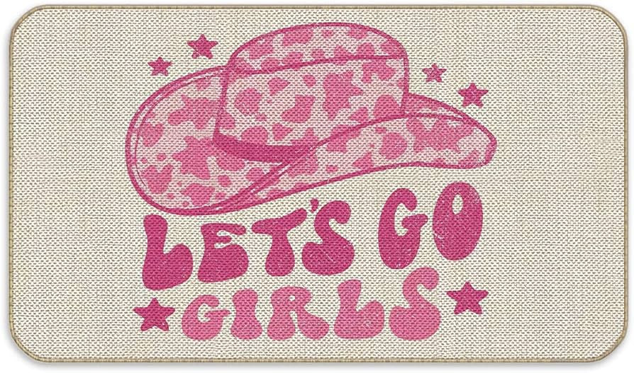 Pink Welcome mat, Cowgirl Room Decor, Let's Go Girls Pink Door Mat Outdoor Indoor Entrance, 17×3... | Amazon (US)