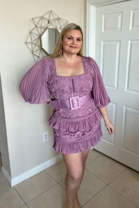 Cute lavender ruffle belted mini dress from ASOS. Fits true to size. Tall ladies, this may be too short! Would be great on 5’7” or under. Party dress  

#LTKsalealert #LTKFind #LTKunder50