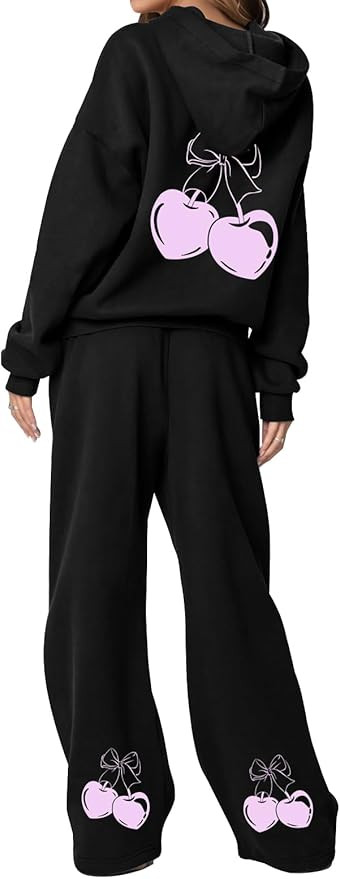 ETCYY NEW Womens 2 Piece Lounge Sets Bow Trim Print Hoodie Set Fall Fashion Oversized Sweatshirts... | Amazon (US)