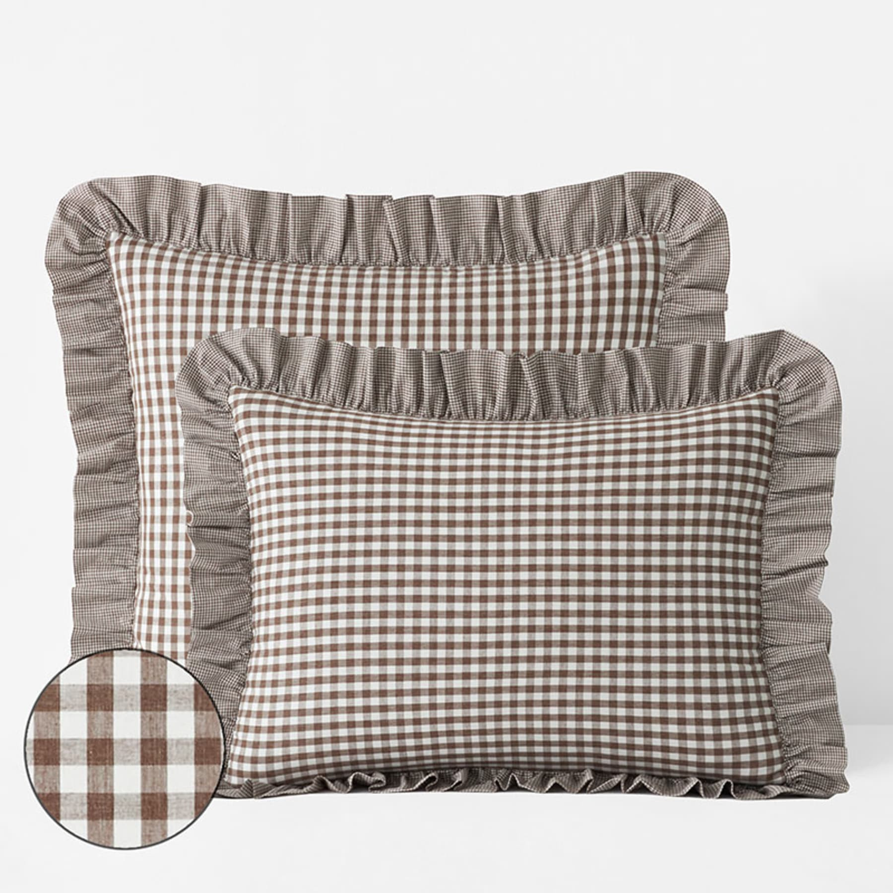 Gingham Classic Cool Melange Cotton Percale Sham - Brown, Standard | The Company Store