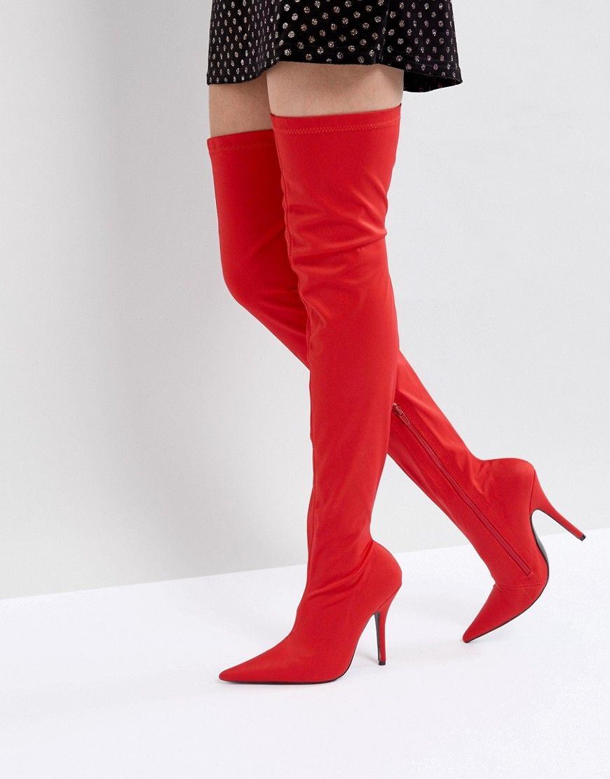 Public Desire Refuge Over The Knee Boots - Red | ASOS US