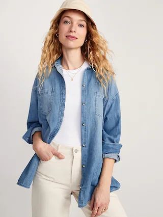 Oversized Jean Boyfriend Shirt for Women | Old Navy (US)