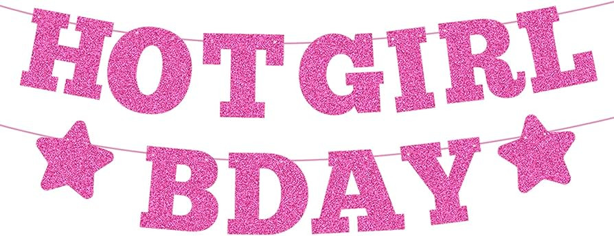 Hot Girl Glitter Birthday Banner - Hot Pink, Funny Birthday Party Decorations, Photo Backdrop, Pi... | Amazon (US)
