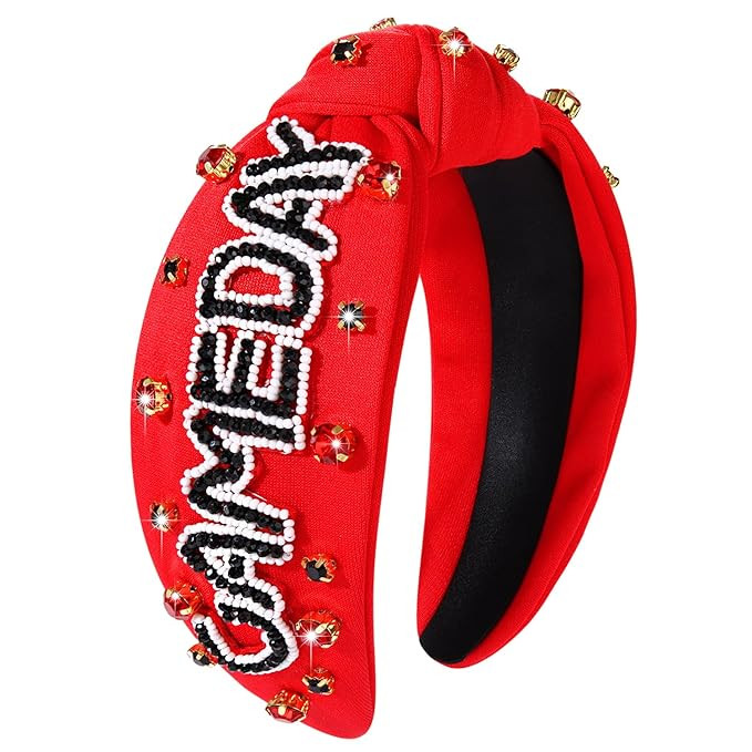 YAHPERN Crystal Pearl Knotted Headband, Game Day Hair Accessory for Women, Red 1 | Amazon (US)