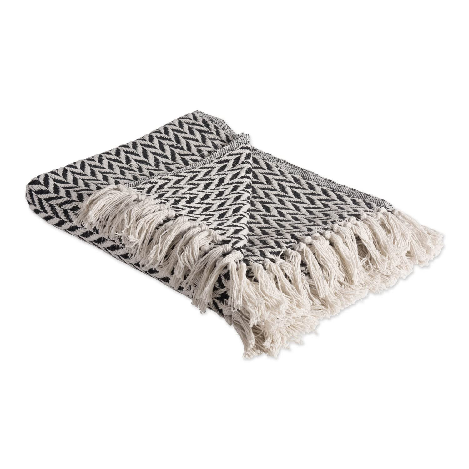 DII Modern Zig Zag Throw Blanket Woven Cotton, Hand-Knotted 2.5" Fringe, 50x60, Black | Amazon (US)