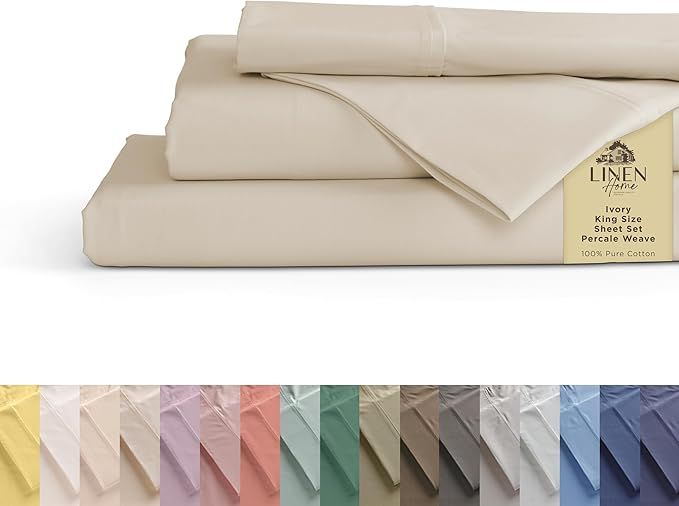 100% Cotton Percale Sheets King Size, Ivory, Deep Pocket, 4 Pieces Sheet Set - 1 Flat, 1 Deep Poc... | Amazon (US)