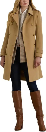 Faux Leather Detail Wool Blend Coat | Nordstrom