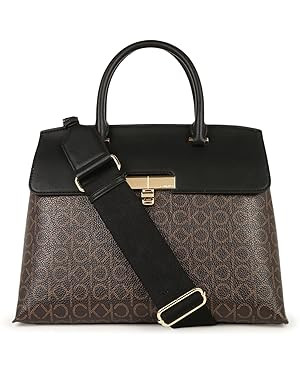 Calvin Klein Women's Becky Turn Lock Satchel – 2 in 1, Vegan Leather, 3 Pockets | Amazon (US)