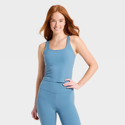 Women's Everyday Soft Square Neck Twist Back Support Tank Top - All In Motion™ Steel Blue M | Target
