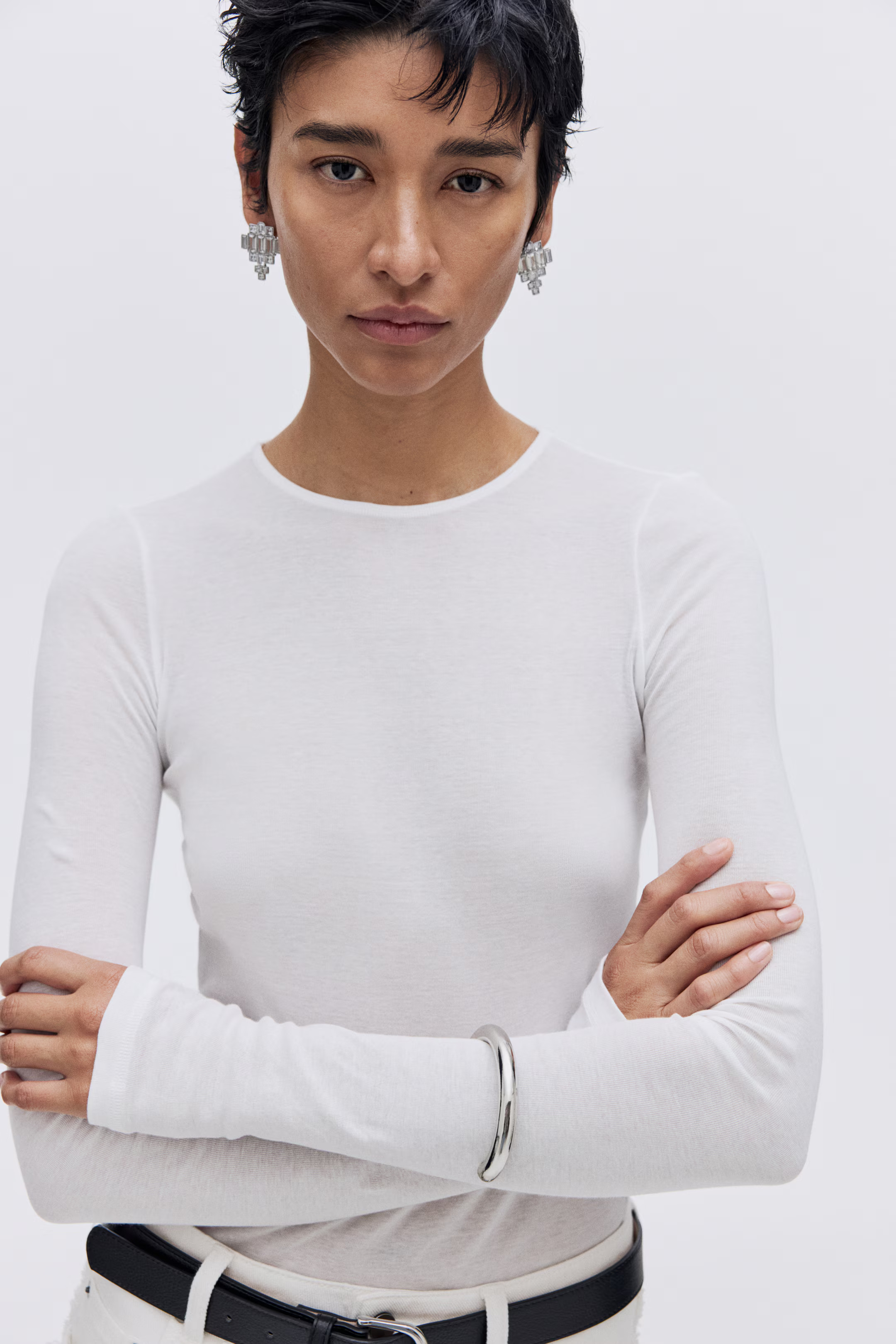 Pima Cotton Top - White - Ladies | H&M US | H&M (US + CA)