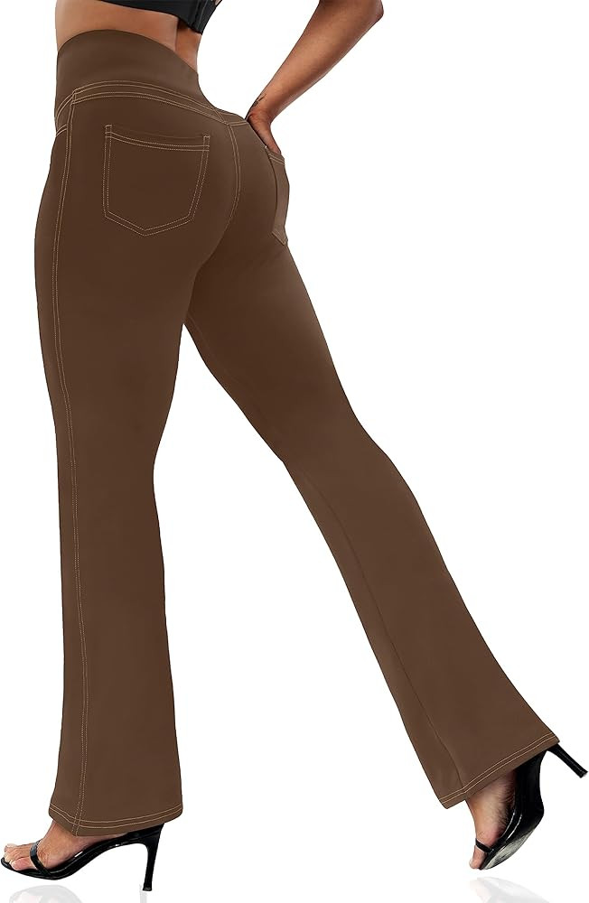 VOOVEEYA Women's Bootcut Leggings - Bootleg Yoga Pants Flare with 4 Pockets,Tummy Control High Wa... | Amazon (US)