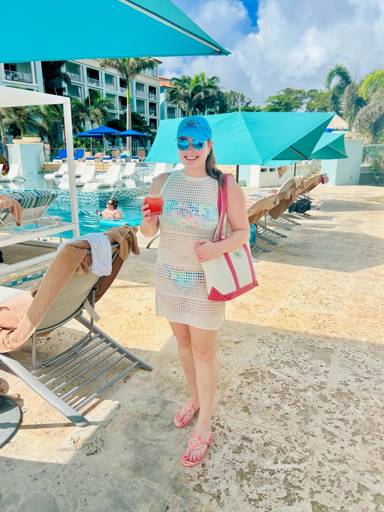 Honeymoon pool day outfit! Love a crochet beach-coverup for a tropical vacation outfit 🏝️ 

#LTKTravel