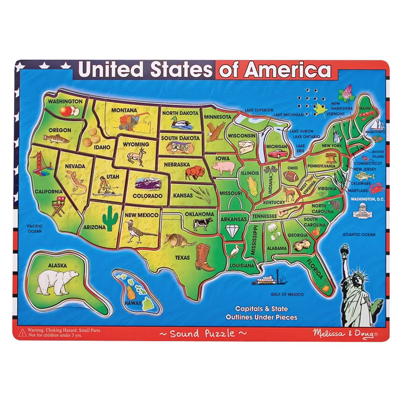 Melissa & Doug USA Map Sound Puzzle - Wooden Peg Puzzle With Sound Effects (40pc) | Target