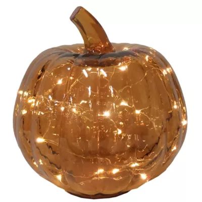 Bee & Willow™ Glass LED-Lit Pumpkin Decoration in Amber | Bed Bath & Beyond | Bed Bath & Beyond