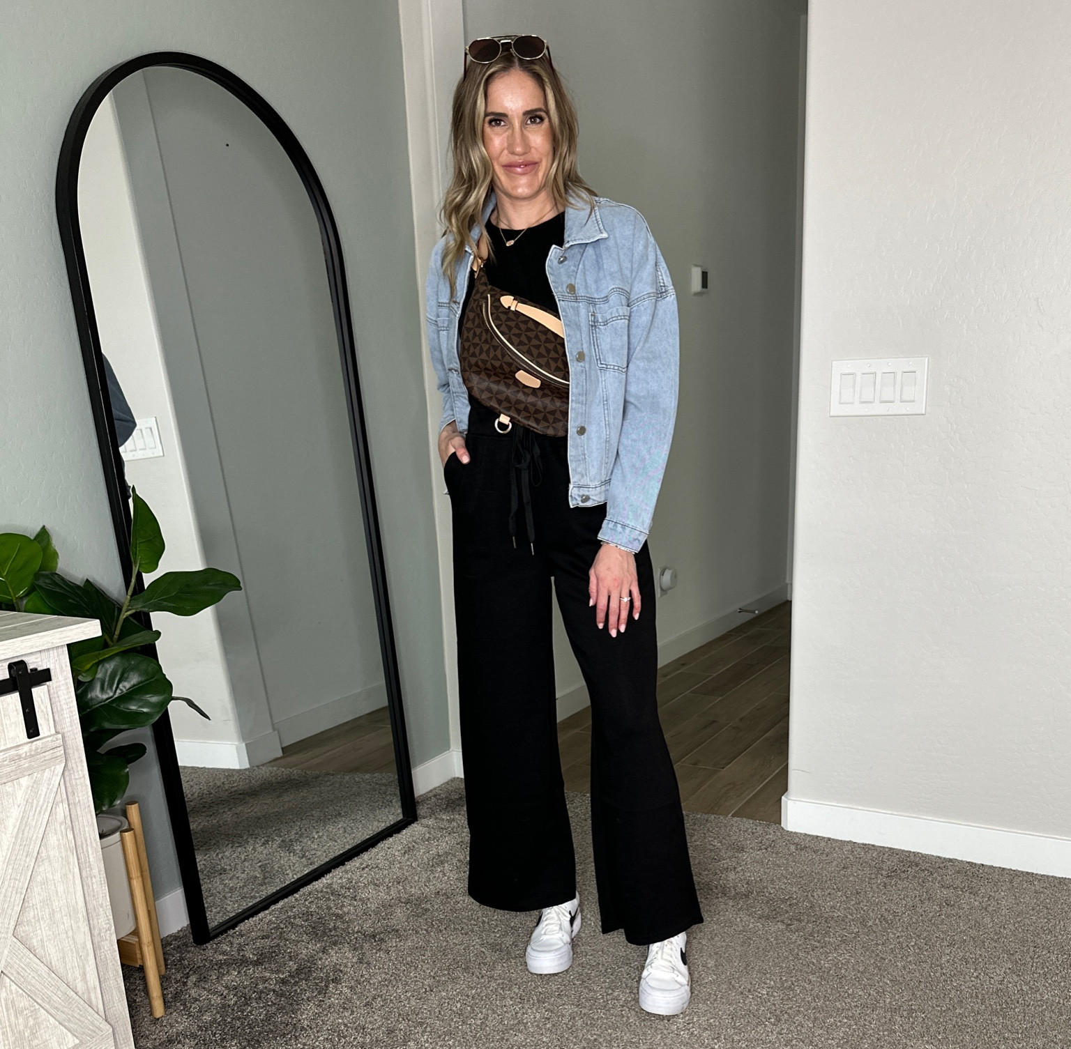 Amazon Easy Spring Outfit - Spanx Air Essentials Dupe, travel outfit, casual outfit, jumpsuit, denim jacket, neutral platform sneakers, what to wear, spring fashion, Amazon outfit

#LTKfindsunder100 #LTKfindsunder50 #LTKstyletip