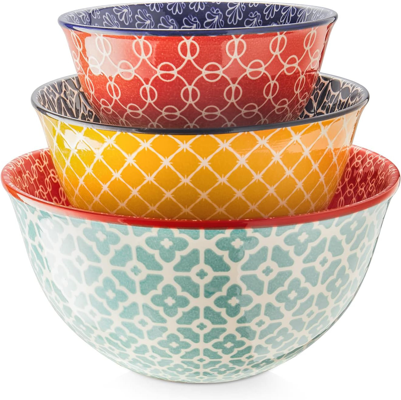 DOWAN Mixing Bowls, Ceramic Mixing Bowls for Kitchen, Colorful Vibrant Nesting Bowls for Cooking, Baking, Prepping, Serving, Salad, Housewarming Gift, Microwave Dishwasher Safe, 3.7/2/1 Qt, Set of 3 | Amazon (US)