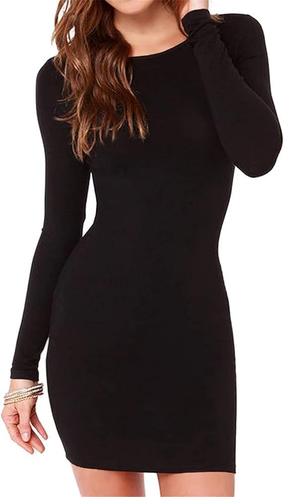 Amazon.com: Haola Women's Sexy Casual Long Sleeve Short Dress Mini Dress M Black : Clothing, Shoe... | Amazon (US)