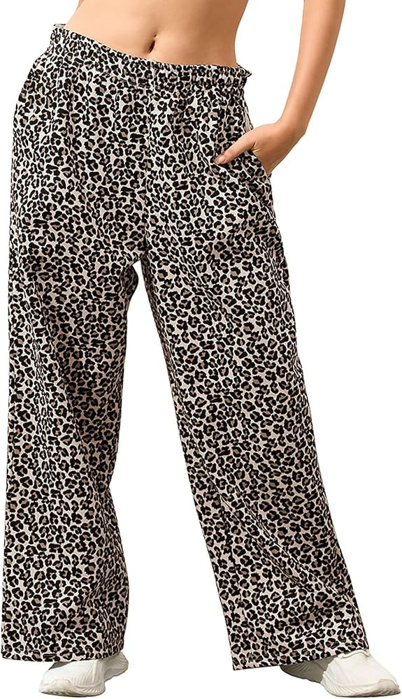 Leopard Pants Baggy Fleece Sweatpants Cheetah Print Pants for Women High Waisted Casual Trousers ... | Amazon (US)
