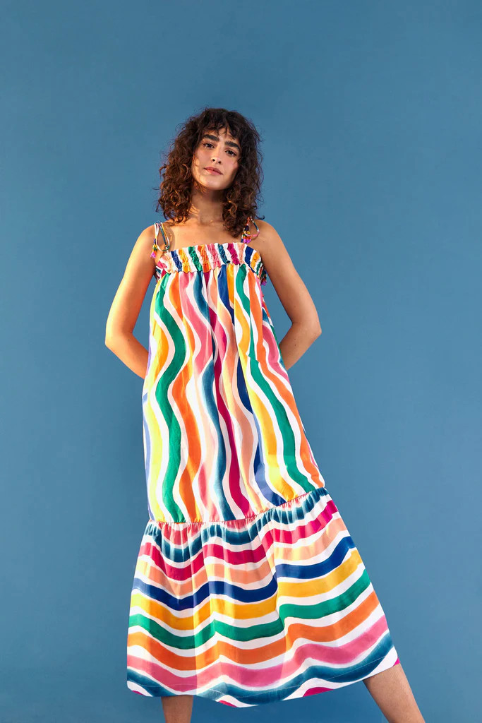 dancing stripes midi dress | FarmRio (US)