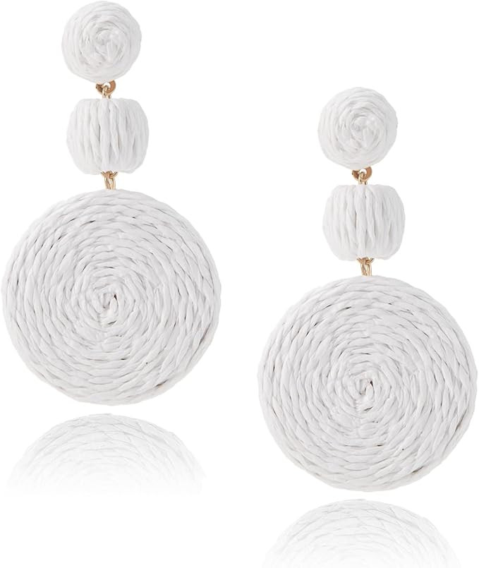 Boho Raffia Ball Earrings for Women, Statement Raffia Round Drop Earrings - Summer Beach Vacation... | Amazon (US)