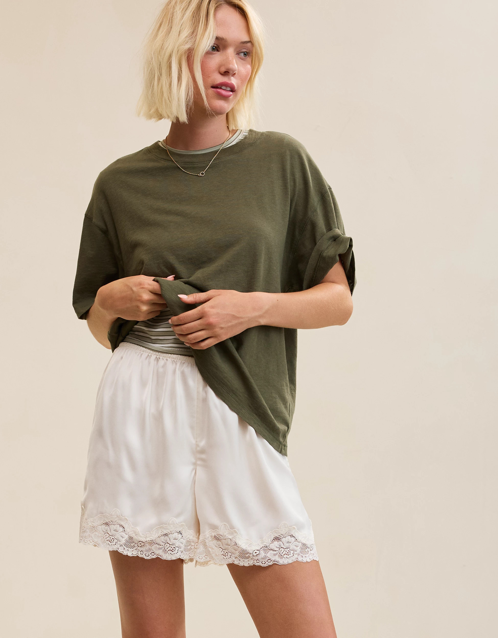 OVERSLEPT by Aerie Liquid Satin Lace Trim Short | Aerie