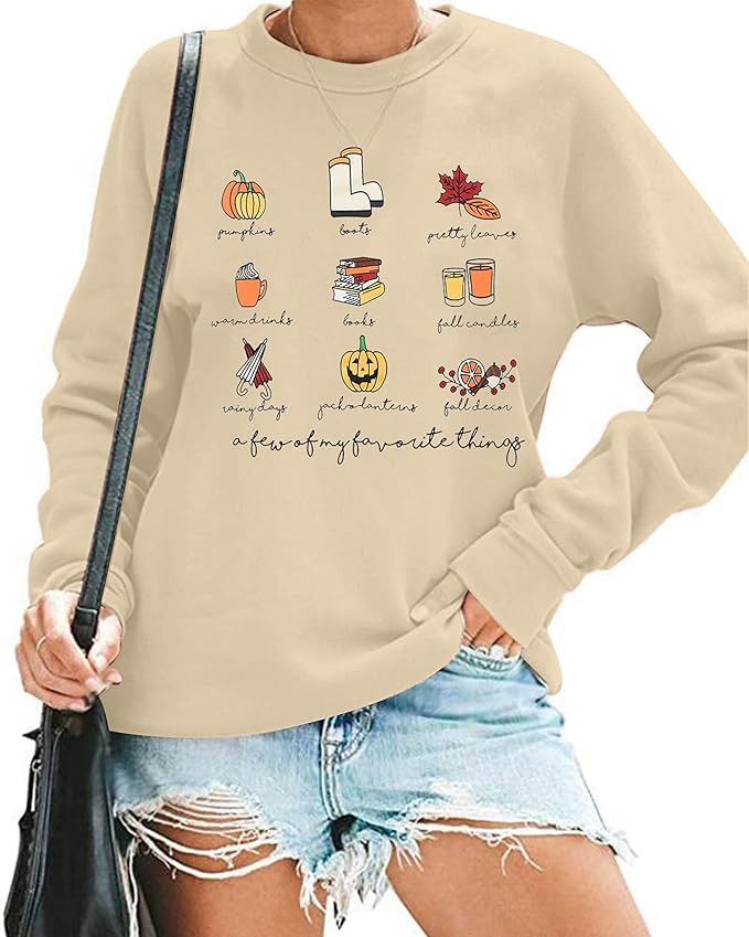 Pumpkin Sweatshirt Women A Few Of My Favorite Things Fall Shirts Halloween Shirt Casual Thanksgiv... | Amazon (US)