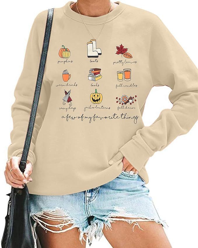 Pumpkin Sweatshirt Women A Few Of My Favorite Things Fall Shirts Halloween Shirt Casual Thanksgiv... | Amazon (US)