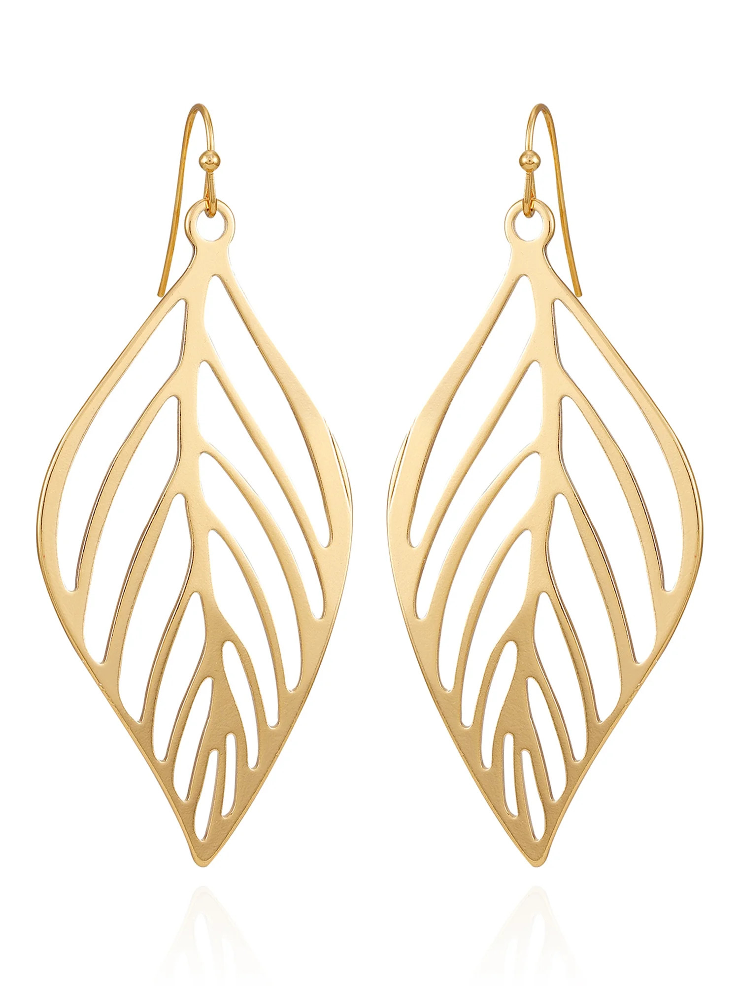 Time and Tru Women's Trendy Open Gold Tone Leaf Casting Drop Fishhook Earring | Walmart (US)