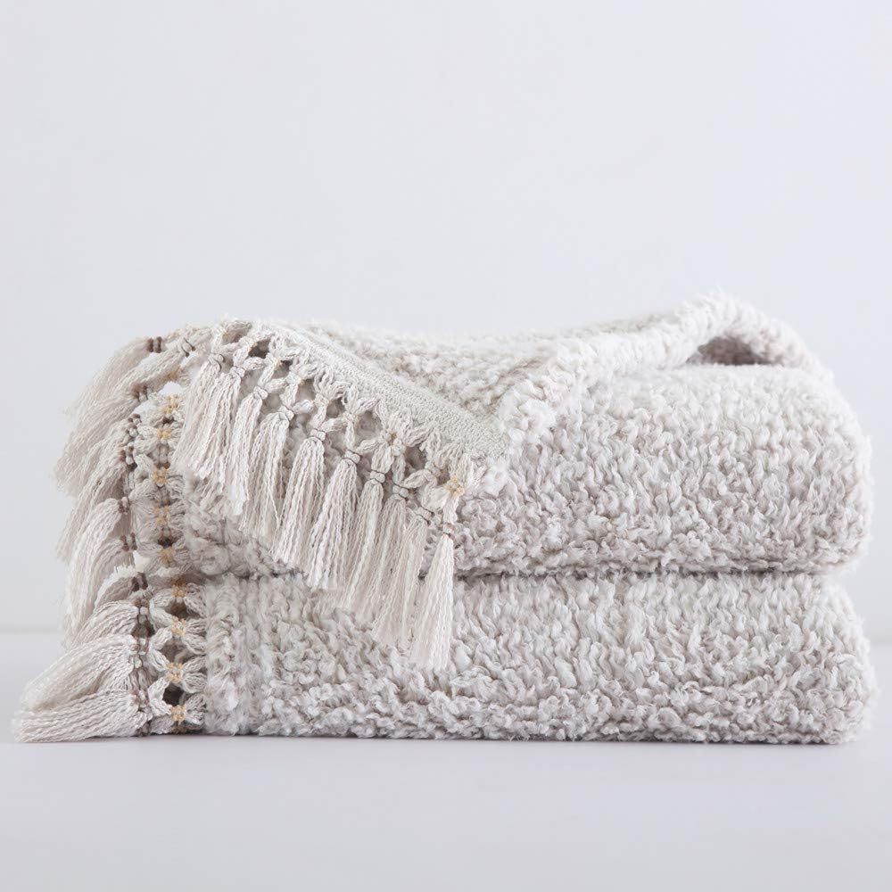 Ultra Soft Cozy Sherpa Throw Blanket, Light Weight Warm Decorative Throw Blanket with Tassel, 2 Tone | Amazon (US)